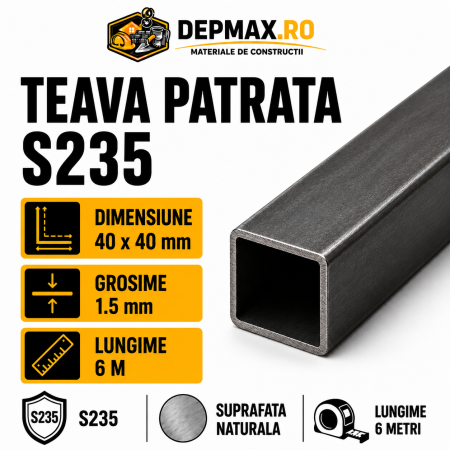 Teava patrata 40 x 40 x 1.5 mm, 6 metri